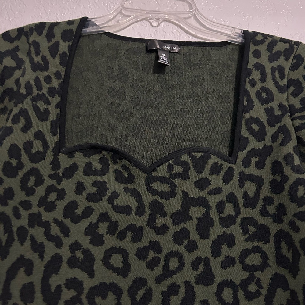 AQUA Women's Green Black Jacquard Leopard Bodycon Dress Size Medium NWT - Picture 7 of 10
